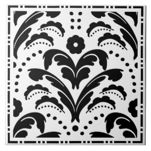 Elegante Schwarz-Weiß-Blumen Kunst, Dichtung und M Fliese
