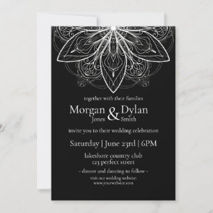 Elegante Schwarz-Weiß-Blumen-Mandala-Hochzeit Einladung