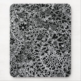 Elegante Schwarz-Weiß-Blumen-Spitzen-Mauspad Mousepad
