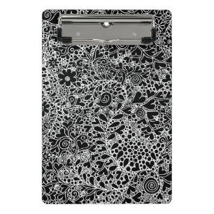 Elegante Schwarz-Weiß-Blumen-Spitzenkunst Mini Klemmbrett