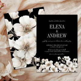 Elegante Schwarz-Weiß-Blütenhochzeit Einladung
