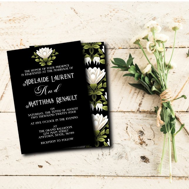 Elegante Schwarz-Weiß-Blütenhochzeit: Kalligraphie Einladung (Von Creator hochgeladen)