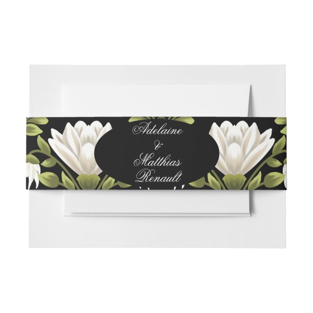 Elegante Schwarz-Weiß-Blütenhochzeit: Kalligraphie Einladungsbanderole (Vorderseite Beispiel)