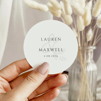 Elegante Schwarz-Weiß-Botanische Florale Hochzeit Runder Aufkleber