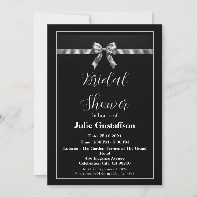 Elegante Schwarz-Weiß Bridal Dusche Einladung (Vorderseite)