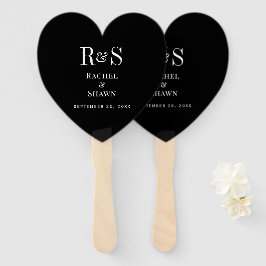 Elegante Schwarz-Weiß-Chic Moderne Monogram-Hochze Fächer