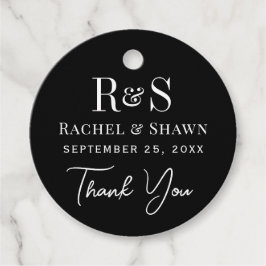 Elegante Schwarz-Weiß-Chic Moderne Monogram-Hochze Geschenkanhänger