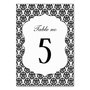 Elegante Schwarz-weiß Damask Hochzeit Tischnummer