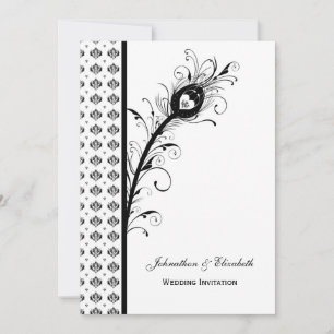 Elegante Schwarz-Weiß-Damaskus-Hochzeit Einladung