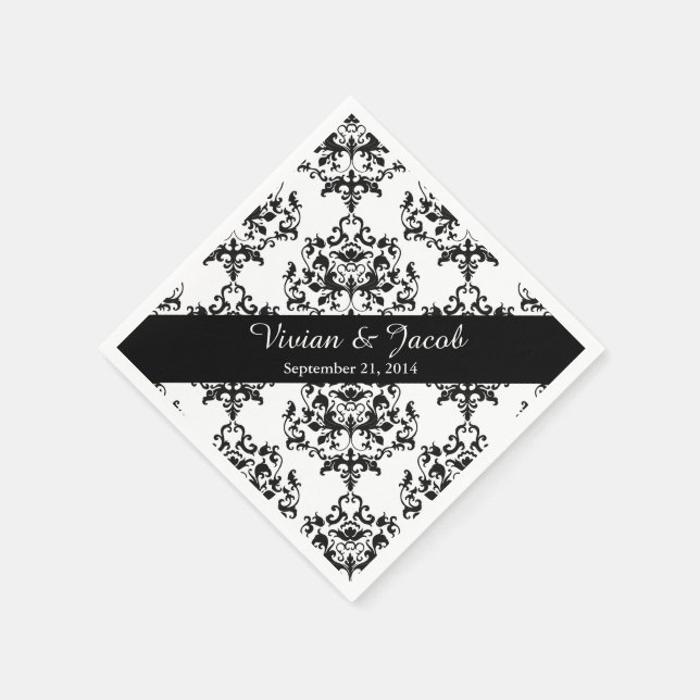 Elegante Schwarz-Weiß-Damaskus-Hochzeit Napkin Serviette (Ecke)