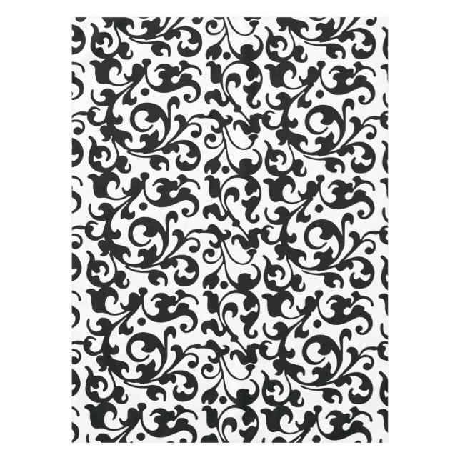 Elegante Schwarz-Weiß-Damaskus-Wirbel Tischdecke (Vorderseite)