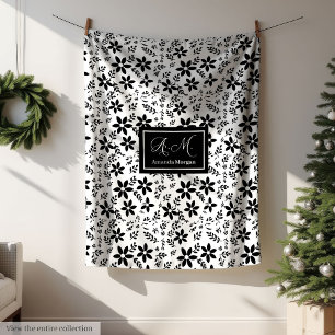 Elegante Schwarz-Weiß-Decke Trendige Farbe Botanis Fleecedecke