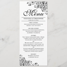 Elegante Schwarz-Weiß-Dekorative Ecken Hochzeit Menükarte