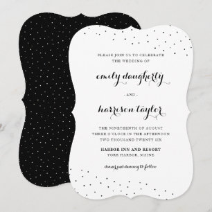 Elegante Schwarz-Weiß-Delikatpunkte Hochzeit Einladung