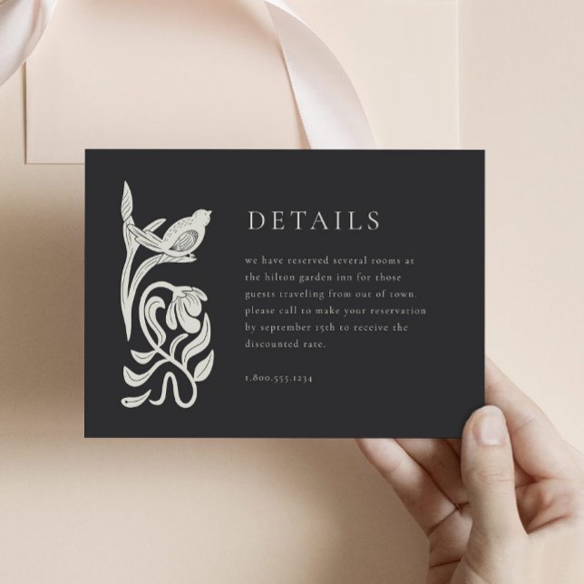 Elegante Schwarz-Weiß-Detailkarte Begleitkarte (Elegant Black and White Wedding Enclosure Card)