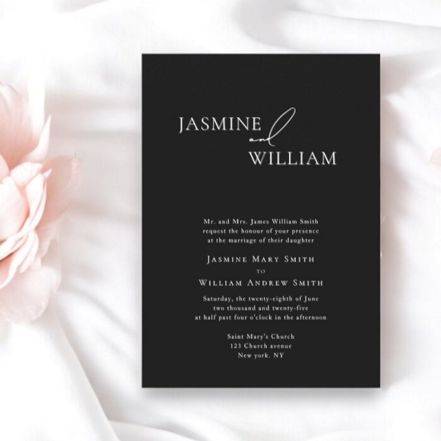 Elegante Schwarz-Weiß-Einladung Moderne Hochzeit Einladung (when modern design meet traditional text by willows weddings)
