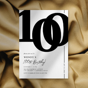 Elegante Schwarz-Weiß-Einladung zum 100. Geburtsta Einladung