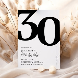 Elegante Schwarz-Weiß-Einladung zum 30. Geburtstag Einladung