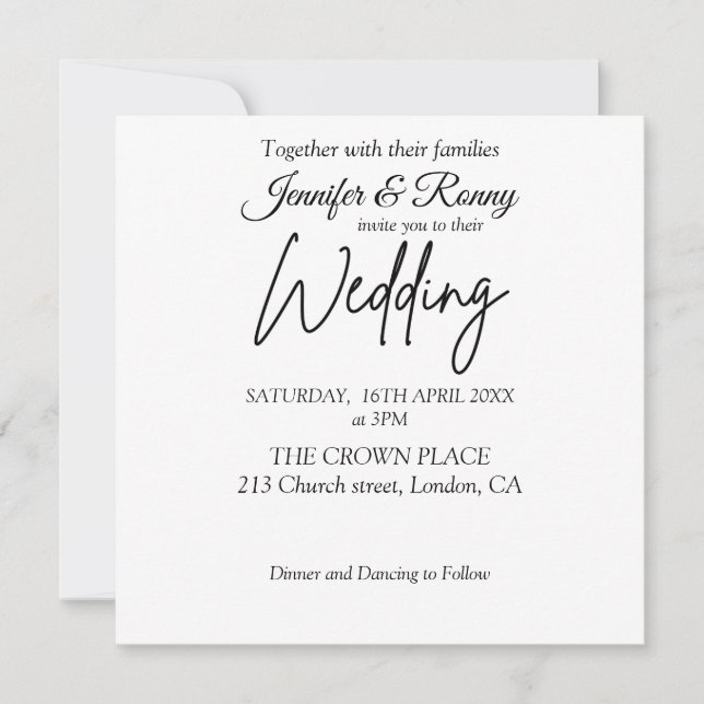 Elegante Schwarz-Weiß-Einladung zur Hochzeit Einladung (Vorderseite)