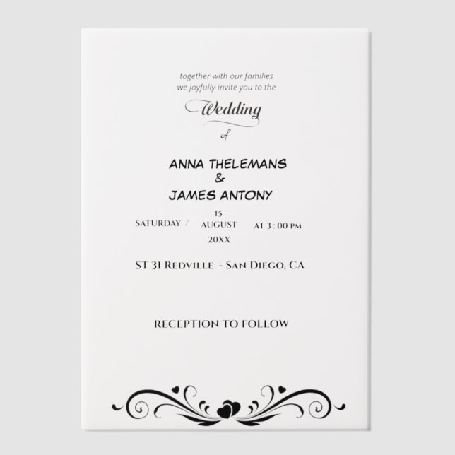 Elegante Schwarz-Weiß-Einladung zur Hochzeit mit C (Vorderseite)