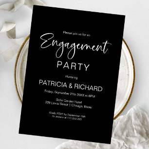 Elegante Schwarz-Weiß-Engagement-Partei Einladung