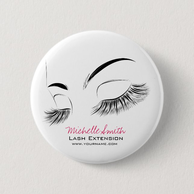 Elegante Schwarz-Weiß-Eyelashes Lash-Bar Zeichnend Button (Vorderseite)