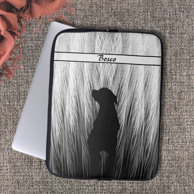 Elegante Schwarz-Weiß-Federhunde-Silhouette Laptopschutzhülle (Von Creator hochgeladen)