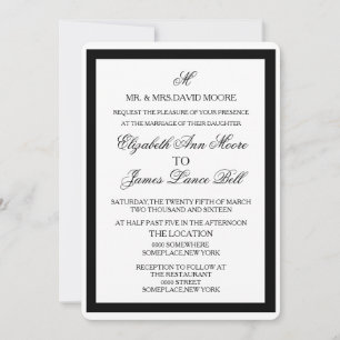 Elegante Schwarz-Weiß-Feierliche Hochzeit Einladung