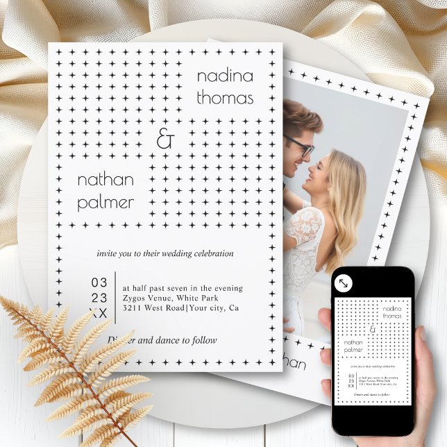 Elegante Schwarz-Weiß-Foto-Hochzeit Einladung (Von Creator hochgeladen)