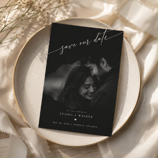 Elegante Schwarz-Weiß-Foto-Hochzeit Termin merken  Save The Date