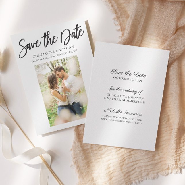 Elegante Schwarz/Weiß-Foto-Save the Date-Karte Einladung (Von Creator hochgeladen)