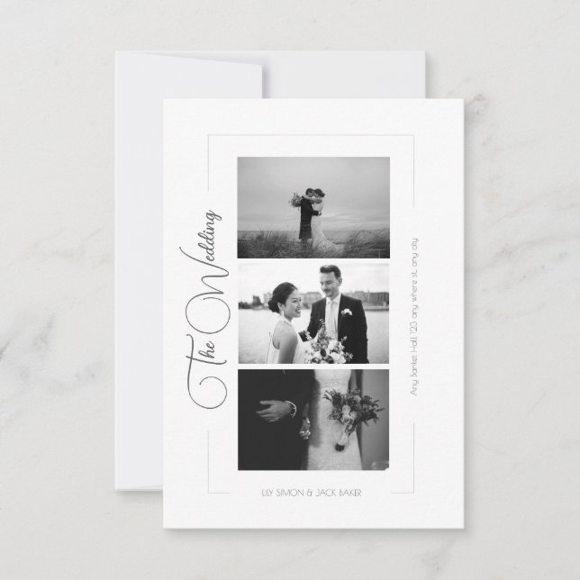 Elegante Schwarz-Weiß-Fotocollage RSVP Karte (Vorderseite)