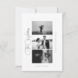Elegante Schwarz-Weiß-Fotocollage RSVP Karte