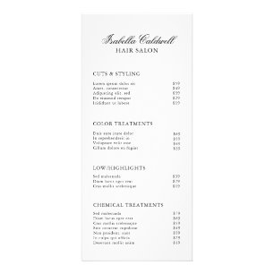 Elegante Schwarz-Weiß-Friseur-Preisliste Werbekarte
