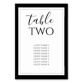 Elegante Schwarz-Weiß-Gästebamen Tischnummer