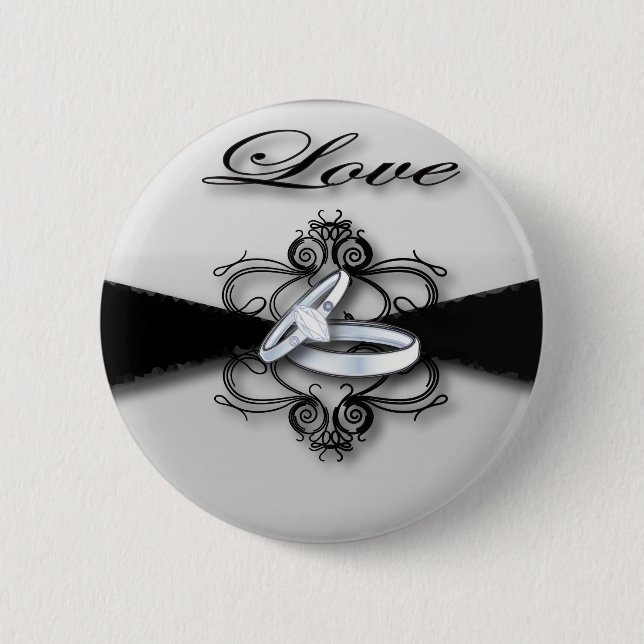 Elegante Schwarz-Weiß-Gastgeschenk Hochzeit Button (Vorderseite)