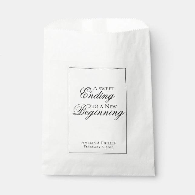 Elegante Schwarz-Weiß-Gastgeschenk Hochzeit Geschenktütchen (Vorderseite)