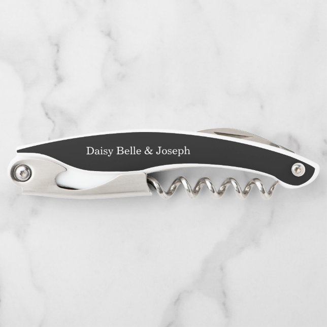 Elegante Schwarz-Weiß-Gastgeschenk Hochzeit Kellnermesser (Vorderseite)