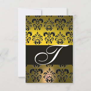 ELEGANTE SCHWARZ-WEISS-GELBLOW-DAMASK-MONOGRAMM-UA RSVP KARTE