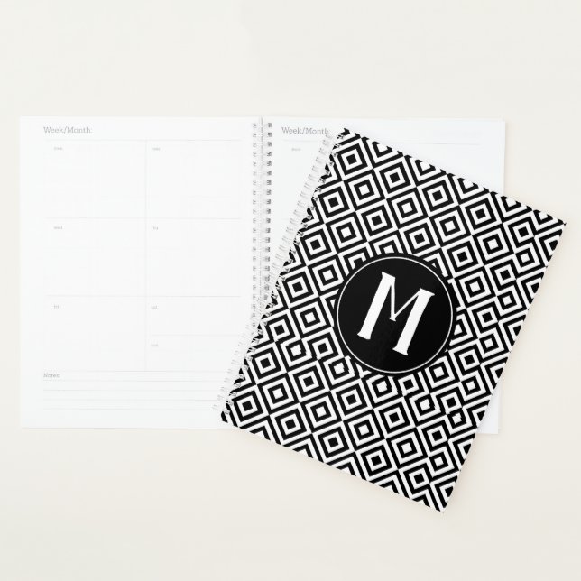 Elegante Schwarz/Weiß Gemustert Mit Monogramm Mode Planer (Anzeige)
