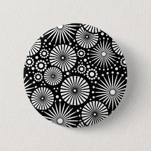 Elegante Schwarz-Weiß-Geometrische Blumen-Sonnenst Button
