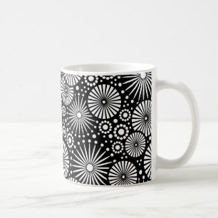 Elegante Schwarz-Weiß-Geometrische Blumen-Sonnenst Kaffeetasse