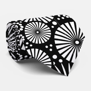 Elegante Schwarz-Weiß-Geometrische Blumen-Sonnenst Krawatte