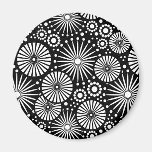 Elegante Schwarz-Weiß-Geometrische Blumen-Sonnenst Magnet