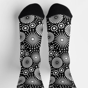 Elegante Schwarz-Weiß-Geometrische Blumen-Sonnenst Socken