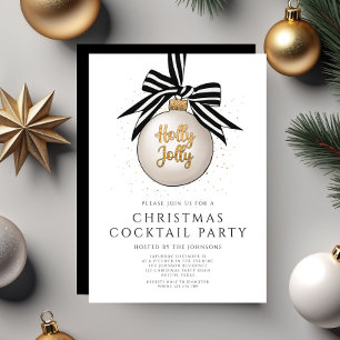 Elegante Schwarz-Weiß-Gold-Weihnachts-Cocktailpart Einladung