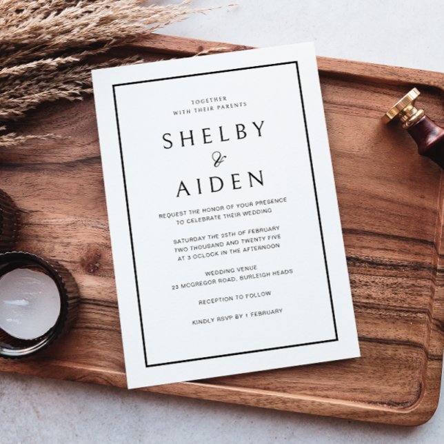 Elegante Schwarz-Weiß-Grenze Moderne Hochzeit Einladung (Von Creator hochgeladen)