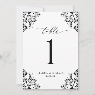 Elegante Schwarz-Weiß-Hochzeit 5x7-Tischnummernkar Einladung