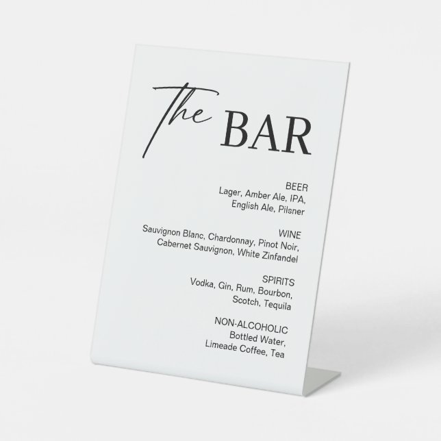 Elegante Schwarz-Weiß-Hochzeit-Bar Sockelschild (Vorderseite)