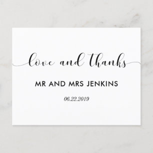 Elegante Schwarz-Weiß Hochzeit danke Postkarte